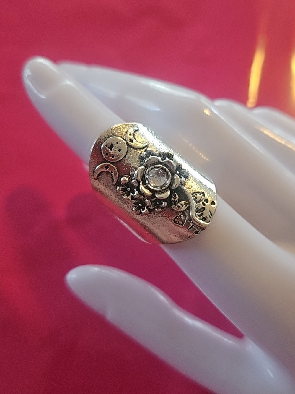 Floral Moon Silver Tone Statement Ring - Women Jewelry